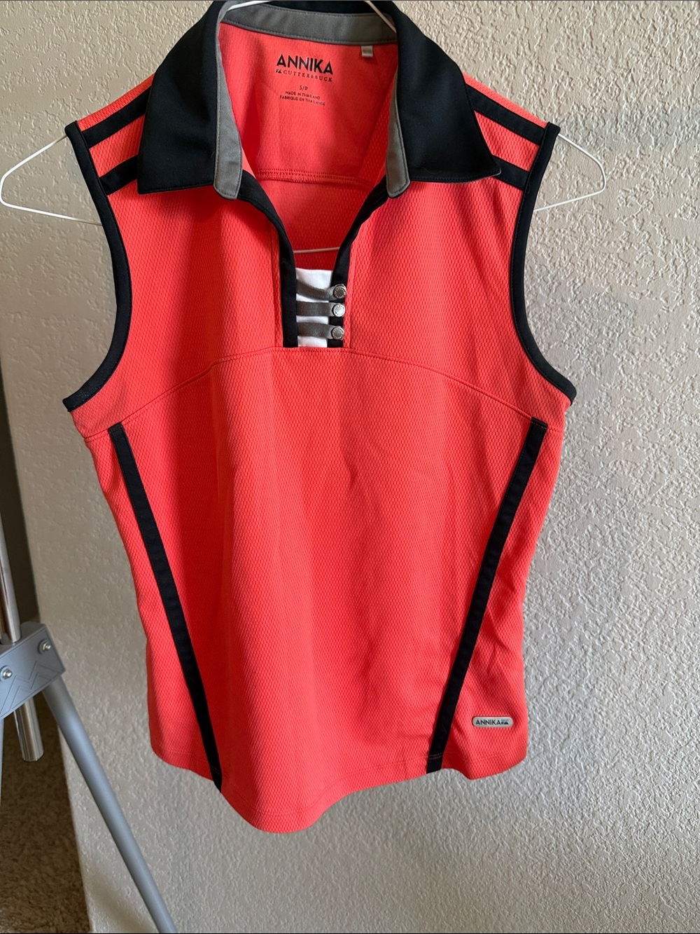 Annika Coral Red Sleeveless Polo Golf Top